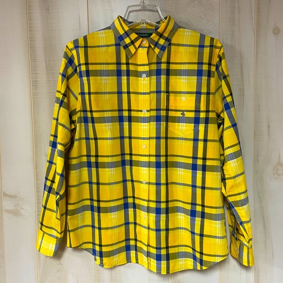 Lauren Ralph Lauren Tops - Lauren Ralph Lauren Yellow Blue Plaid Button Down Shirt Sz L